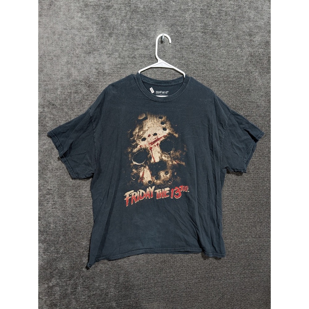 Friday The 13th Jason Voorhees Mask Graphic T-Shirt Mens 2XL Black Horror Movie